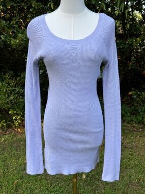 American Eagle Outfitters Waffle Knit Lilac Scoop Neck Henley Top